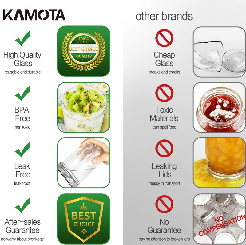 KAMOTA Wide Mouth Mason Jars 16 oz With Regular Lids and Bands, Ideal for Jam, Honey, Wedding Favors, Shower Favors, Baby Foods, DIY Spice Jars, 12 PACK, 12 Silver Pipette Covers Included - Image 5